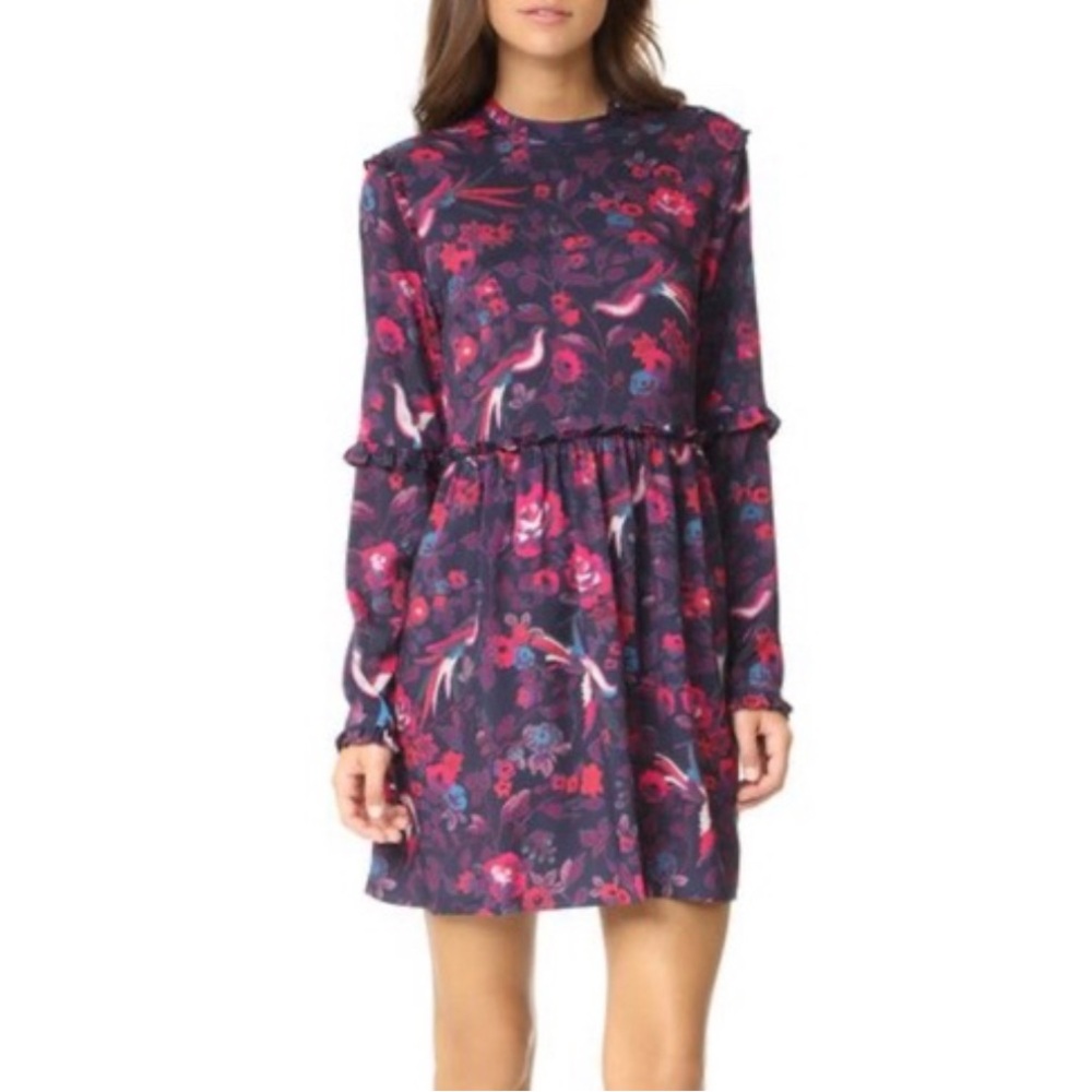 Tanya Taylor Navra Floral Silk Long Sleeve Mini Dress | Size 4